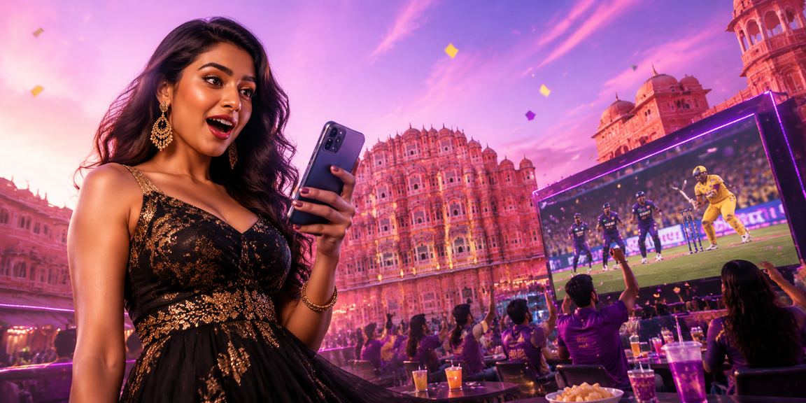 Indian woman enjoying mobile cricket betting from Jaipur